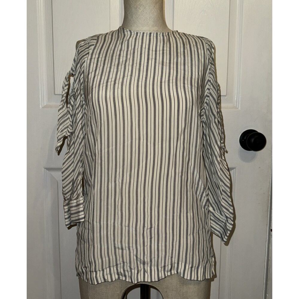 Sandro Paris Women’s Cold Shoulder Blouse Striped Off White Black Size 0 XS